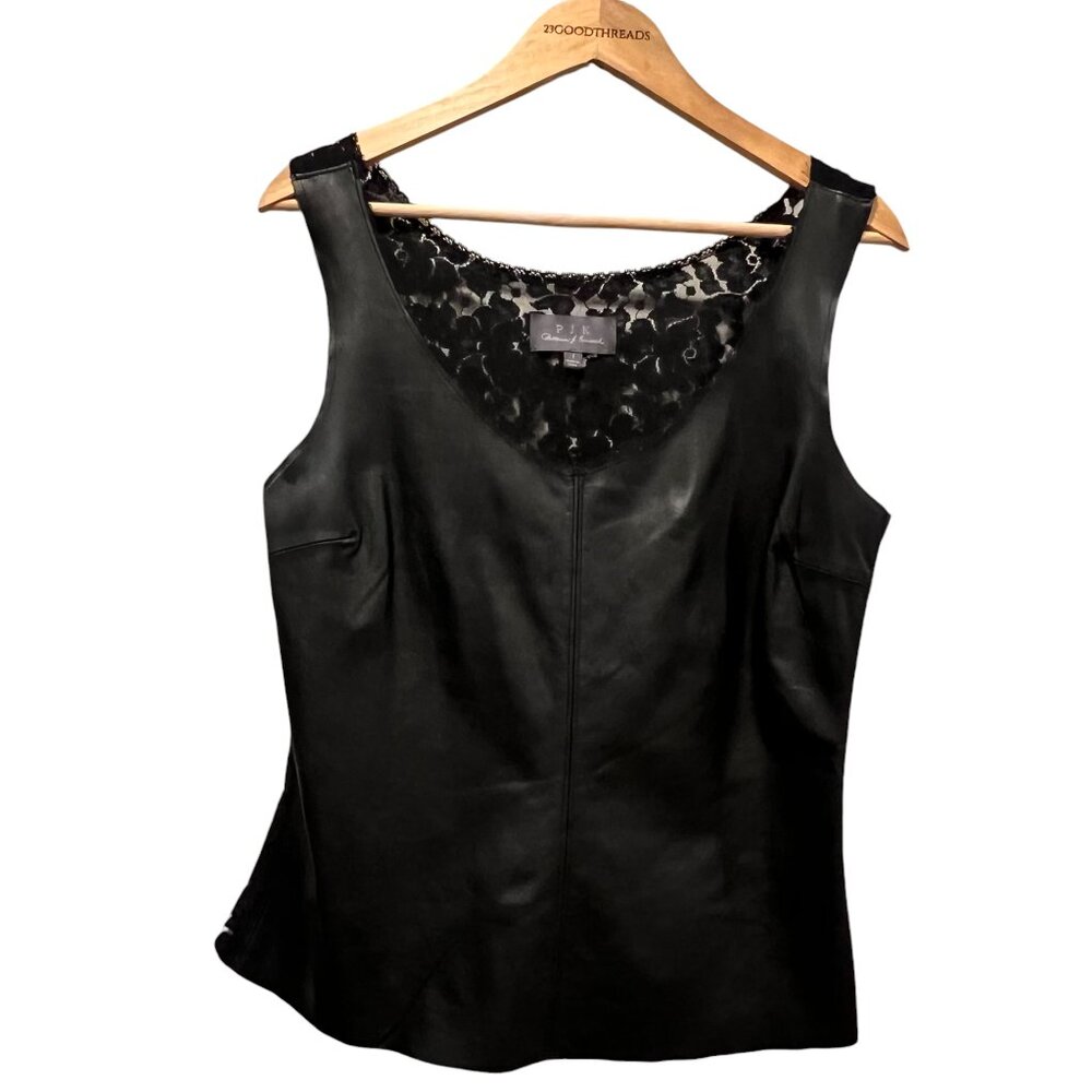 PJK Patterson J Kincaid Sleeveless Leather & Lace Top, Black, L